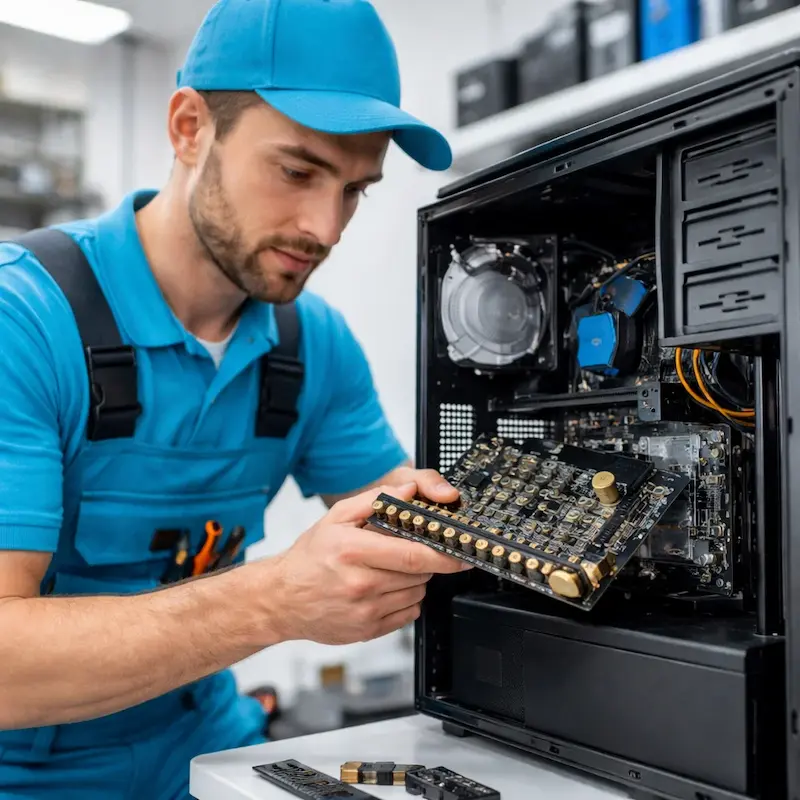 Мастер устанавливает звуковую карту на ПК в Новоалтайске